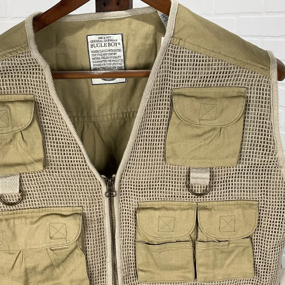 Bugle Boy Tactical Vest Men Large‎ Khaki Wetlands Zip Outdoor Fish Hunt  NWT